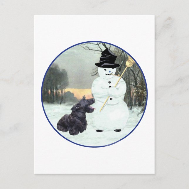 Scottie Dog and Snowman Postcard (Front)