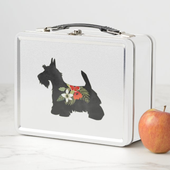 Scottie Dog Breed Boho Floral Silhouette Metal Lunch Box (In Situ)