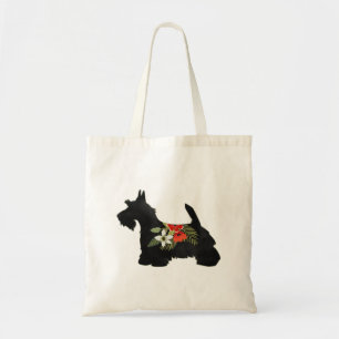 Scottie Dog Breed Boho Floral Silhouette Tote Bag