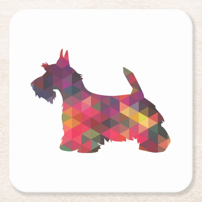 Scottie Dog Breed Geo Silhouette Multi Square Paper Coaster (Front)