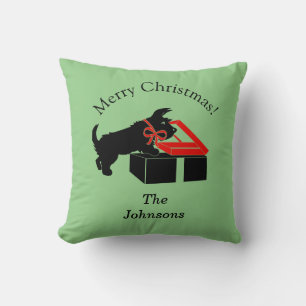 Scottie Dog Christmas Decor Throw Pillow