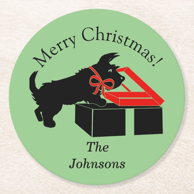 Scottie Dog Christmas Paper Party Drink Coasters (Front)