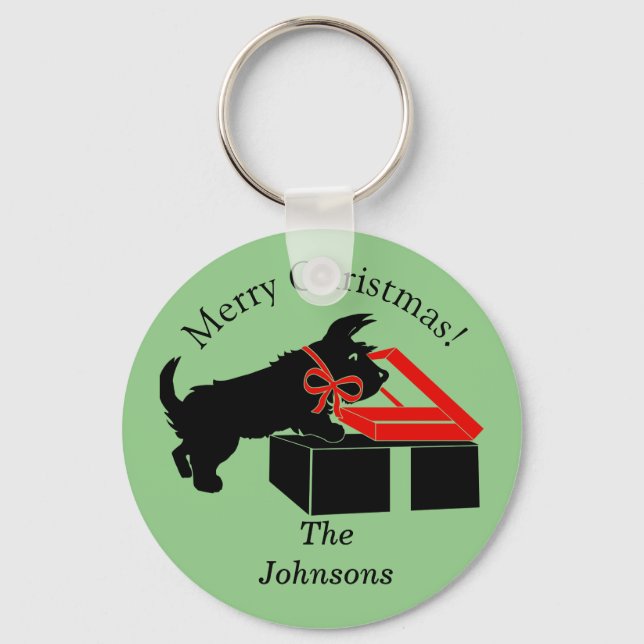 Scottie Dog Christmas Personalized Key Chain (Front)