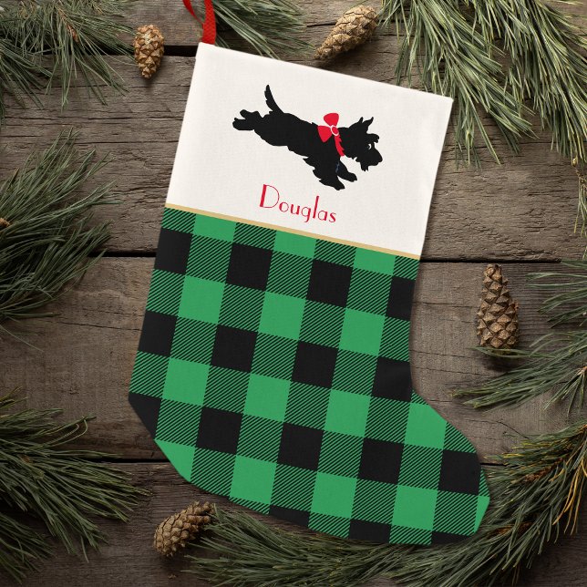 Scottie Dog Custom Name Buffalo Plaid Green Small Christmas Stocking (Creator Uploaded)