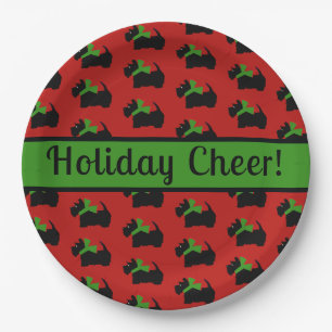 Scottie Dog Holiday Personalised Red Green Paper Plate