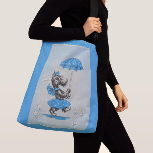 Scottie dog lady carrying umbrella crossbody bag