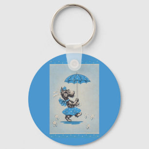 Scottie dog lady carrying umbrella key ring