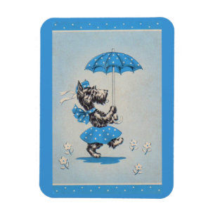 Scottie dog lady carrying umbrella magnet