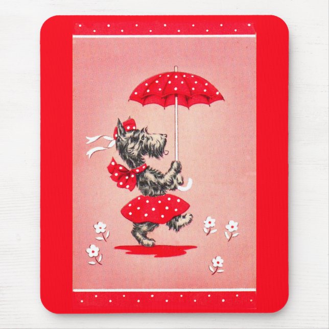 Scottie dog lady carrying umbrella mouse pad (Front)