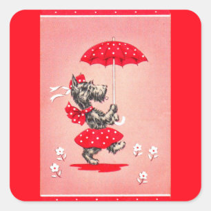 Scottie dog lady carrying umbrella square sticker