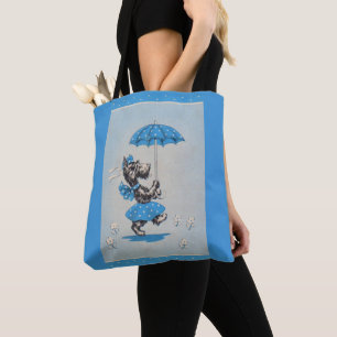 Scottie dog lady carrying umbrella tote bag