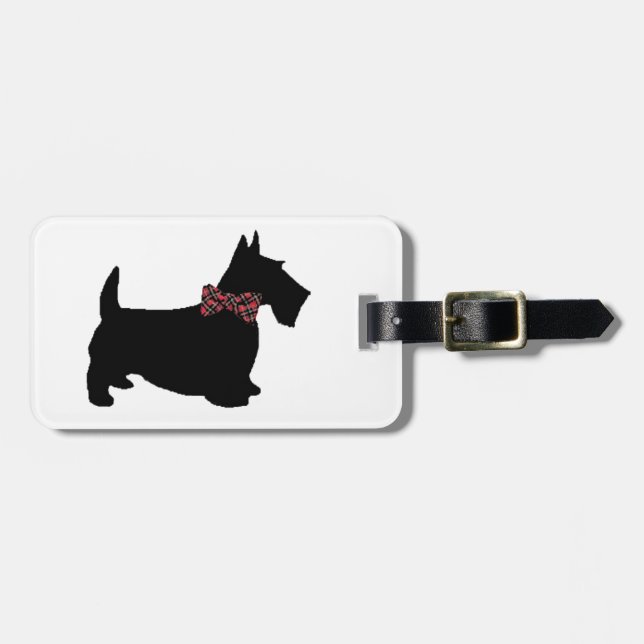 Scottie Dog Plaid Bow Tie Luggage Tag (Front Horizontal)