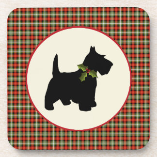 Scottie Dog Scotch Plaid Christmas Coaster