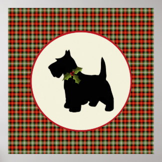 Scottie Dog Scotch Plaid Christmas Holiday Dog Poster