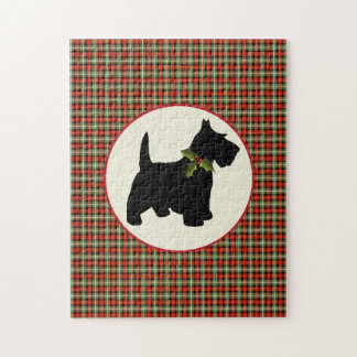 Scottie Dog Scotch Plaid Christmas Jigsaw Puzzle