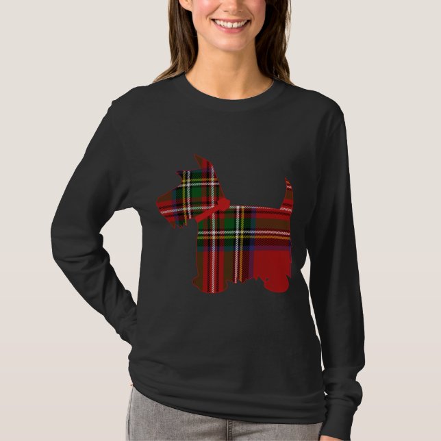 Scottie Dog Scottish Terrier Royal Stewart Tartan  T-Shirt (Front)