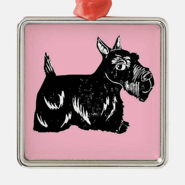Scottie Dog with Pink Premium Square Ornament (Front)