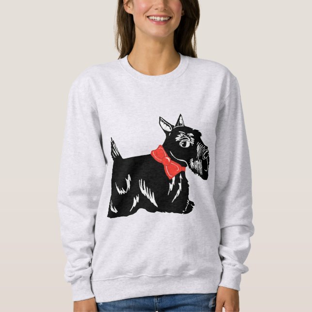 Scottie Dog with Red Bow Women's Sweatshirt (Front)