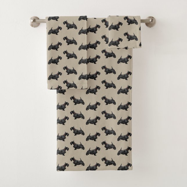Scottie Dog with Tartan Collar Bath Towel Set (Insitu)