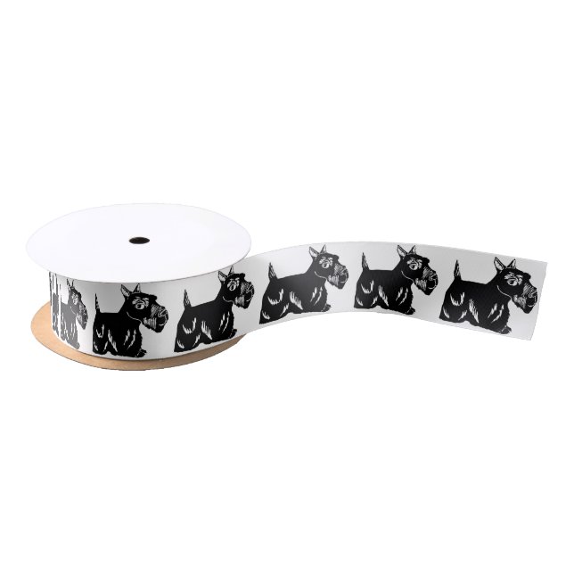 Scottie Dogs Black and White Satin Ribbon (Spool)