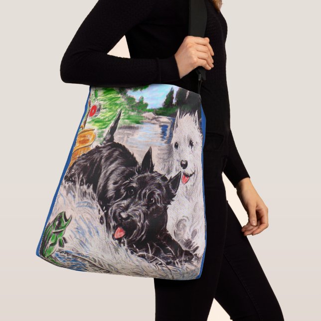 Scottie dogs Blackie and Whitie fishing Crossbody Bag (Close Up)