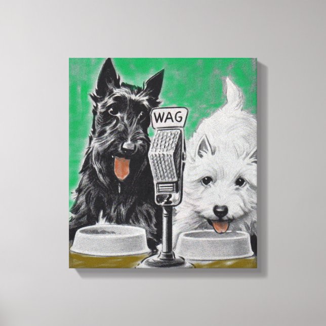 Scottie dogs Blackie and Whitie on the radio Canvas Print (Front)