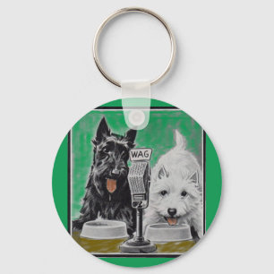 Scottie dogs Blackie and Whitie on the radio Key Ring