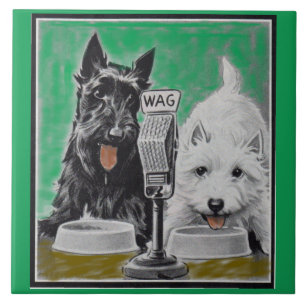 Scottie dogs Blackie and Whitie on the radio Tile
