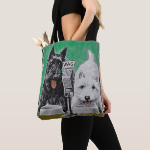Scottie dogs Blackie and Whitie on the radio Tote Bag