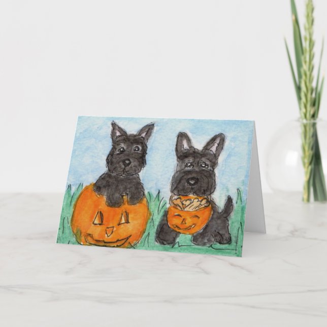 Scottie Dogs pumpkins Halloween etc. terrier Card (Front)