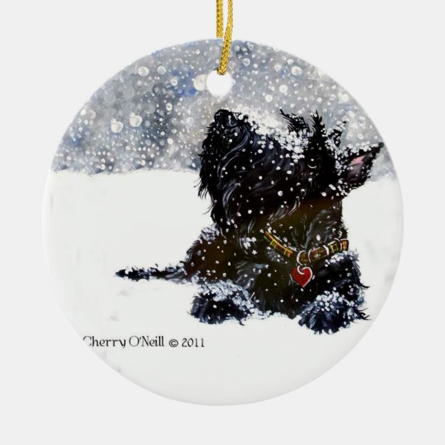 Scottie in the snow ceramic tree decoration (Front)