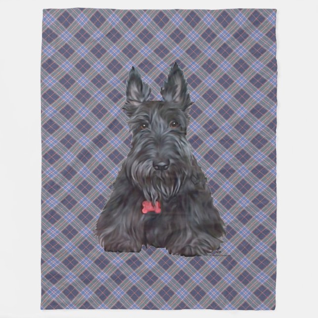Scottie on Tartan Fleece Blanket (Front)