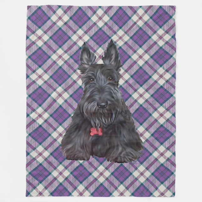 Scottie on Tartan Fleece Blanket (Front)