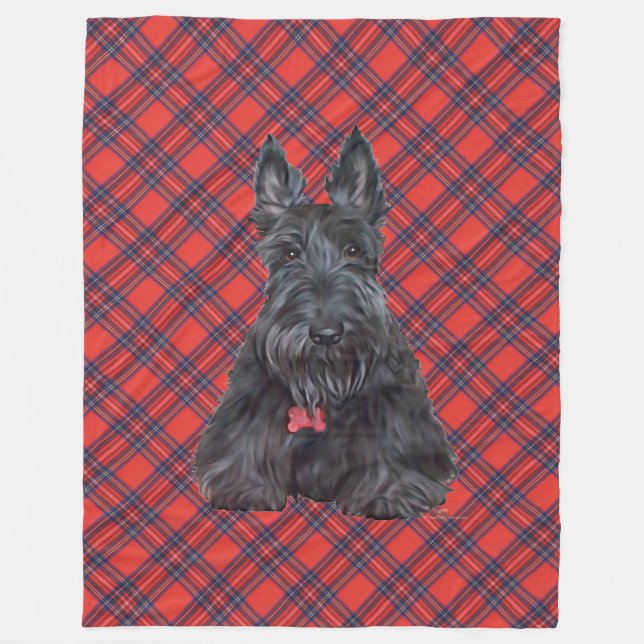 Scottie on Tartan Fleece Blanket (Front)