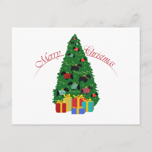 Scottie Ornaments Christmas Tree Holiday Postcard (Front)