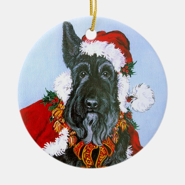 Scottie Santa Claus Ceramic Tree Decoration (Front)