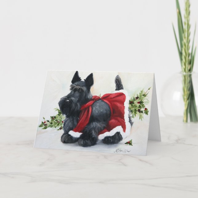 Scottie Scottish Terrier Dog Merry Christmas Holiday Card (Front)