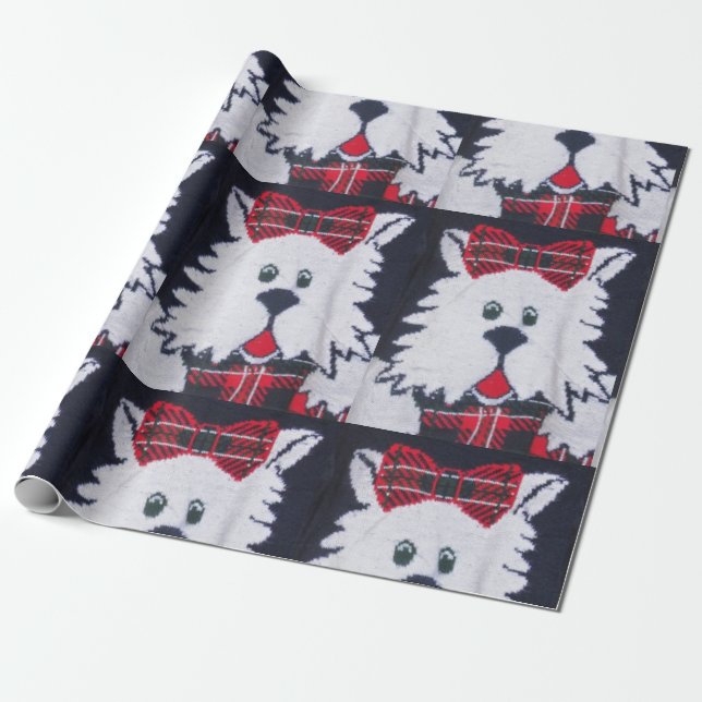 scottie scottish terrier dog plaid wrapping paper (Unrolled)
