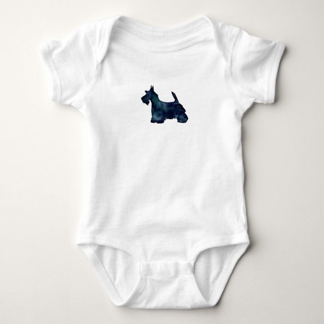 Scottie Terrier Black Watercolor Silhouette Baby Bodysuit (Front)