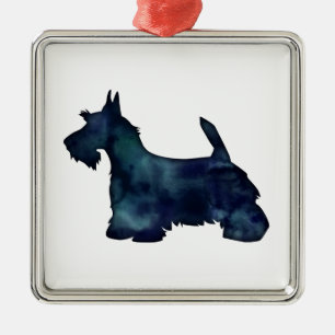 Scottie Terrier Black Watercolor Silhouette Metal Tree Decoration