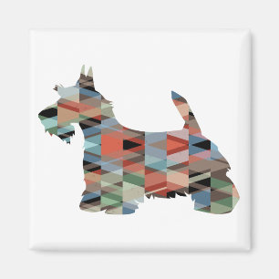Scottie Terrier Geometric Pattern Silhouette Plaid Magnet