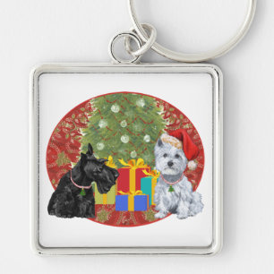 Scottie & Westie Christmas Key Ring