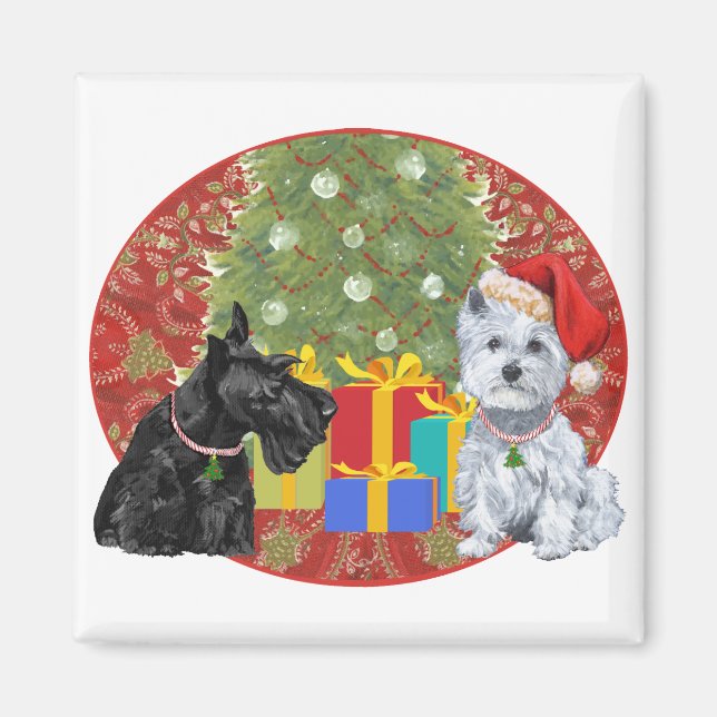Scottie & Westie Christmas Magnet (Front)