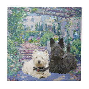 Scottie & Westie in Cosy Garden Tile
