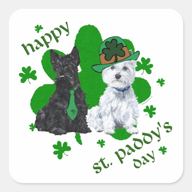 Scottie & Westie St. Paddy's Day Square Sticker (Front)