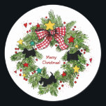 Scottie Wreath Classic Round Sticker<br><div class="desc">Add some Scottie Christmas magic to your cards and packages. Share the holiday magic!</div>