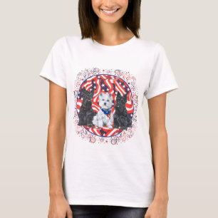 Scotties and a Westie American Flag T-Shirt