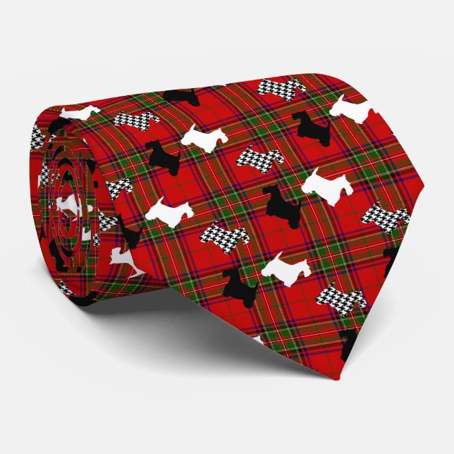 Scotties and Stewart Plaid Tie (Rolled)