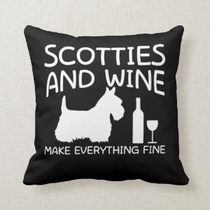 Scotties Dog Wine Make Everything Fine Cushion