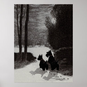 Scotties Surreal Winter Night Poster